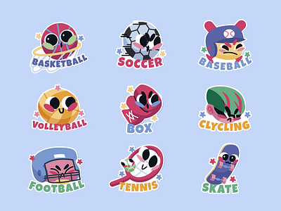 Sports Stickers Illustration baseball basketball cartoon cycling draw football illustration skate soccer sport sticker tenis toon vector