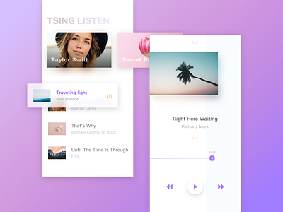 Tsing Listen Music Player card colorful design music sketch ui white