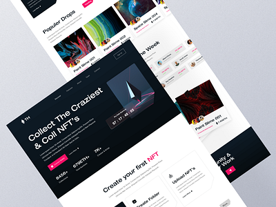 NFT Website Landing page auction bid bitcoin blockchain crypto cryptoart dark dark theme digital art eth figma homepage landing page market nft nft landing page nft website nfts user interface wallet