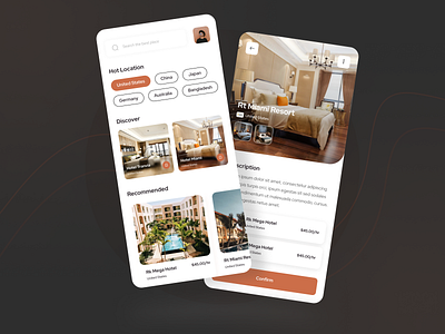 Hotel Booking App. application booking booking application destination figma hotel hotel app mobile mobile application reservation resort room booking tourism app travel agency travel app trip ui resort uiux ux vacation