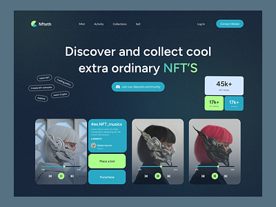 Music NFT Website. binance dark mode design ddesign elegent homepage landing page music music nft nft erb for music nft marketplace nft music nft web ui user interface web 3.0