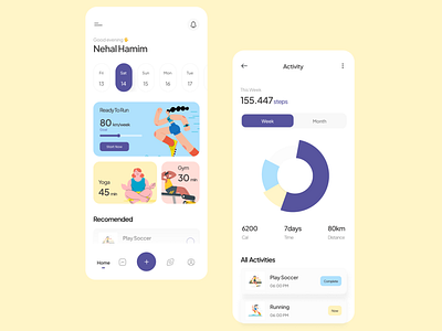 Activity Tracker App activity tracer app app ui application design clean clean ui figma fitness fitness tracker home screen mobile mobile ui soft ui tracker ui design uiux user interface workout