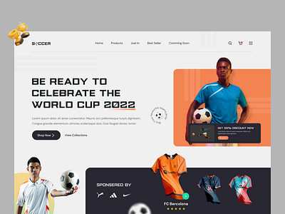 Soccer Landing Page. ball card clean ecommerce esports football homepage jersey landing page nike soccer sports sports team sports ui sportswear ui uiux user interface web design website