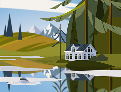 Lake house on a summer day 2d adobe blur daylight digital house illustration illustrator lake landscape summer vector