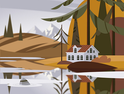 Lake House in fall 2d adobe illustrator digital illustration landscape vector