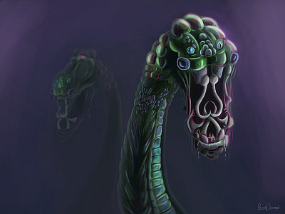 Violet Tail alien dark fantasy games green illustration monster painting peterdimitrov scary teeth videogames