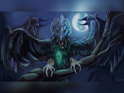 Jewelry Raven art bird digitalart eldritch illustration jewelry moon night painting peterdimitrov raven