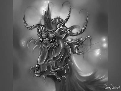 Goat Creature bw concept creature digitalart game goat illustration monster painting peterdimitrov