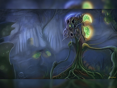 Eater art carnivore creature digitalart fantasy horror jungle monster night painting peterdimitrov plant