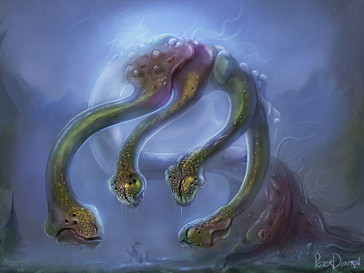 Forest Hydra behemoth blue creature dragon forest green hydra monster peterdimitrov snake