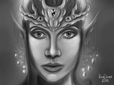 Cracks of Darkness beauty bw cracks darkness digitalart elf eyes painting portrait pretty