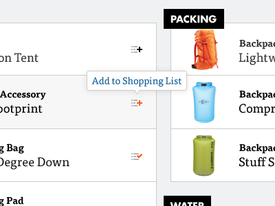 Shopping List hover icons list