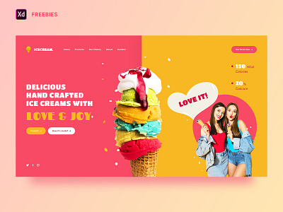 Ice Cream Landing Page Free XD Download android mobile app creative design inspiration dribbble food delivery free download freebies home page ice cream home page ice cream landing page ice cream poster ios mobile app landing page sweets ui ux design web layout website design
