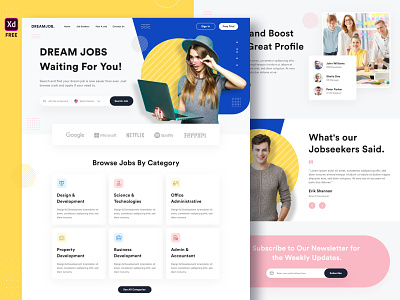 Job Finder FREE XD creative template dribbble find job freebies freexd home page inspiration job job finder job home page job landing page job listing job search job search landing page jobs landing page ui ux design
