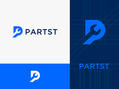PARTST branding design iron logo p logo search for details spare parts logo truck logo wrench logo