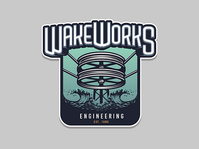 Wakeworks logo badge cable construction illustration logo wake waves works