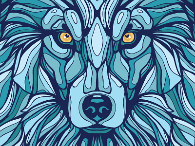 Surfboard design blue illustration print surf wolf
