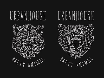 Urbanhouse party animal animal bear boar hog illustration party vintage