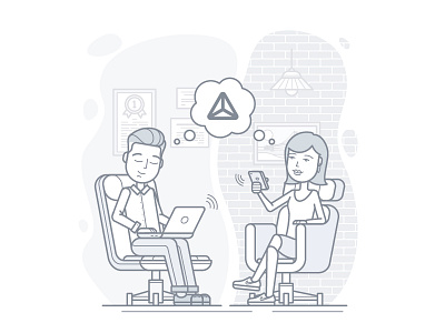 Tetra Illustrations - Share businessman businesswoman call chill coworkers focus illustration office product sharing sharp