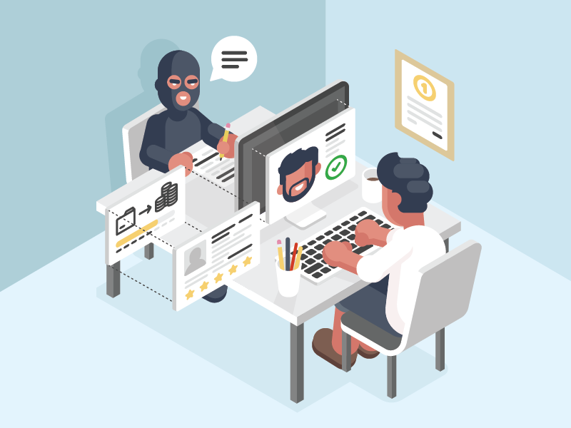 CEO fraud computer crime cyber flat fraud hack illustration isometric office