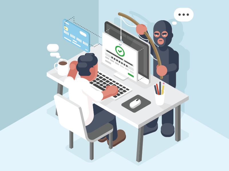 Phishing computer crime cyber flat hack illustration isometric office phishing