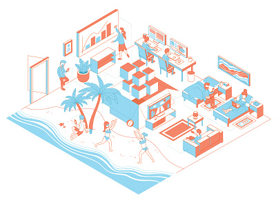 Teamgetaway activity illustration isometric landing office page people