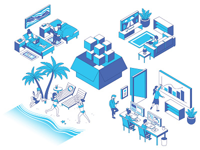 Teamgetaway activity illustration isometric landing office page people