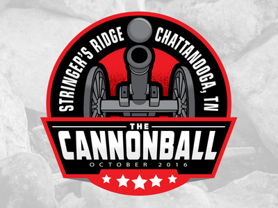 The Cannonball Run badge black cannon cannonball circle logo history medal red nose running stars tennessee