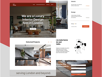 Lux London - Interior Design Landing Page architecture branding interactions interior design landing page luxury luxury interior design modern red ui webdesign