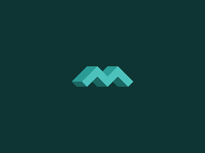 M 3d flat icon logo mark perspective simple teal unused