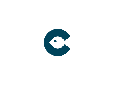 C Fish fish letter c logo negative space sea