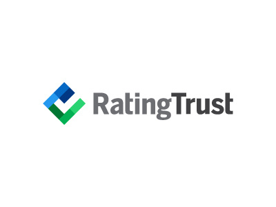RatingTrust brand checkmark colorful custom geometric kite logo mark negative space