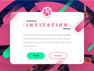 Invited! accept debut draft dribbble invited login overlay page play shadow start ui