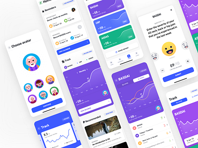 Health Tracking application app design avatar avatars chart design graphs health healthcare illustration ios ios app ui ux vector visualizations