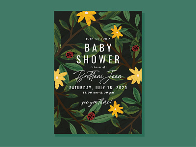 baby shower invite baby baby shower branch floral flower flowers invitation ladybug leaves stationery sunny texture tree