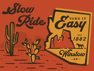 slow ride, take it easy arizona cactus desert horse outside retro retro font slow ride take it easy west west coast western