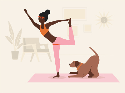yoga at home dog doggy exercise living room midcentury plant stretch stretching workout yoga yogi