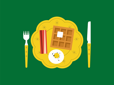 waffles are better than pancakes bacon breakfast dinnerware eggs fork knife mid century plate waffle waffles