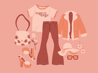 take it easy clothes daisy fashion fashion design flowers hat jacket outfit pants retro spot illustration summer sunglasses tshirt