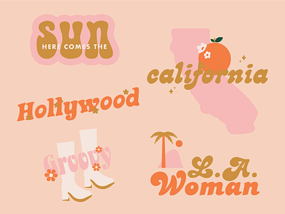stickers boots california flower groovy hollywood los angeles orange palm tree retro stars stickers sun