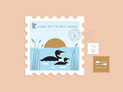 minnesota stamps birds lake logo loons minnesota outdoors postage stamps summer sun trees