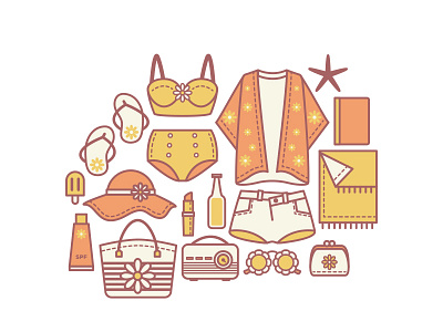 retro beach icons