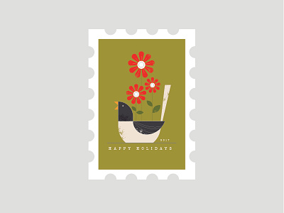 happy holiday stamp bird christmas flower geometric holiday postage stamp sticker