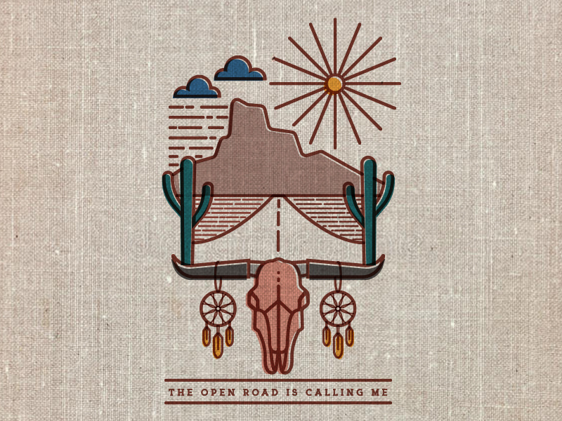 the open road is calling me feather road trip road sun outdoors outside hipster skull dreamcatcher cactus desert