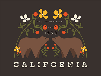 the golden state bears berry cali california flower golden state leaves plant poppies retro so cal sunshine symmetrical woodland