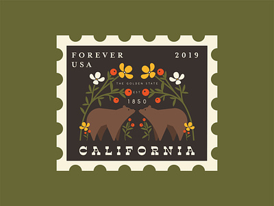 california stamp bear bears cali california floral flower mid century poppies poppy postage stamp retro so cal stamp symmetrical