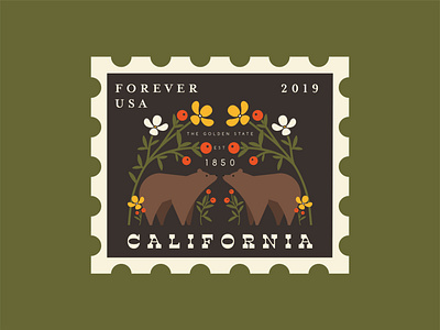 california stamp bear bears cali california floral flower mid century poppies poppy postage stamp retro so cal stamp symmetrical