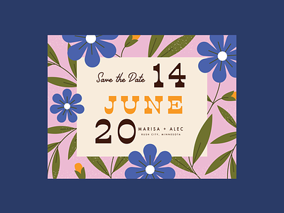 save the date floral flower invitation june leaves plants retro save the date summer wedding