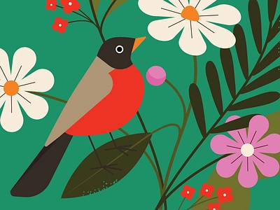 garden bird bird bouquet daisy floral flower leaves nature robin stationery texture