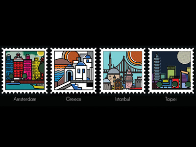 Stamps of the World cities illustration stamps vector